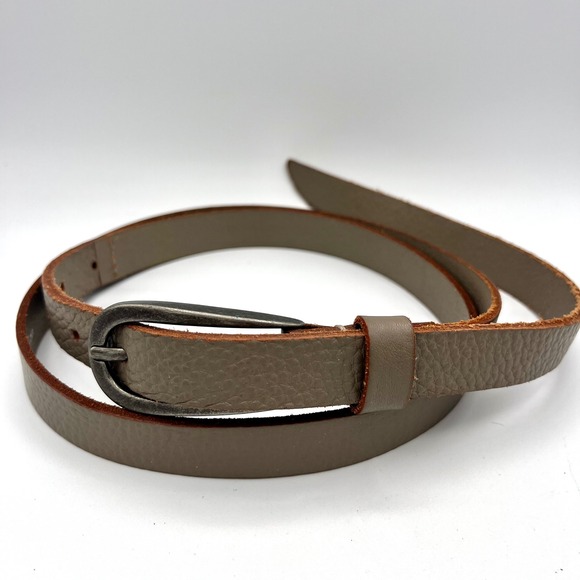 J.Jill Accessories - J.Jill Womens Size S Taupe Pebbled Genuine Leather Skinny Belt Pewter Buckle